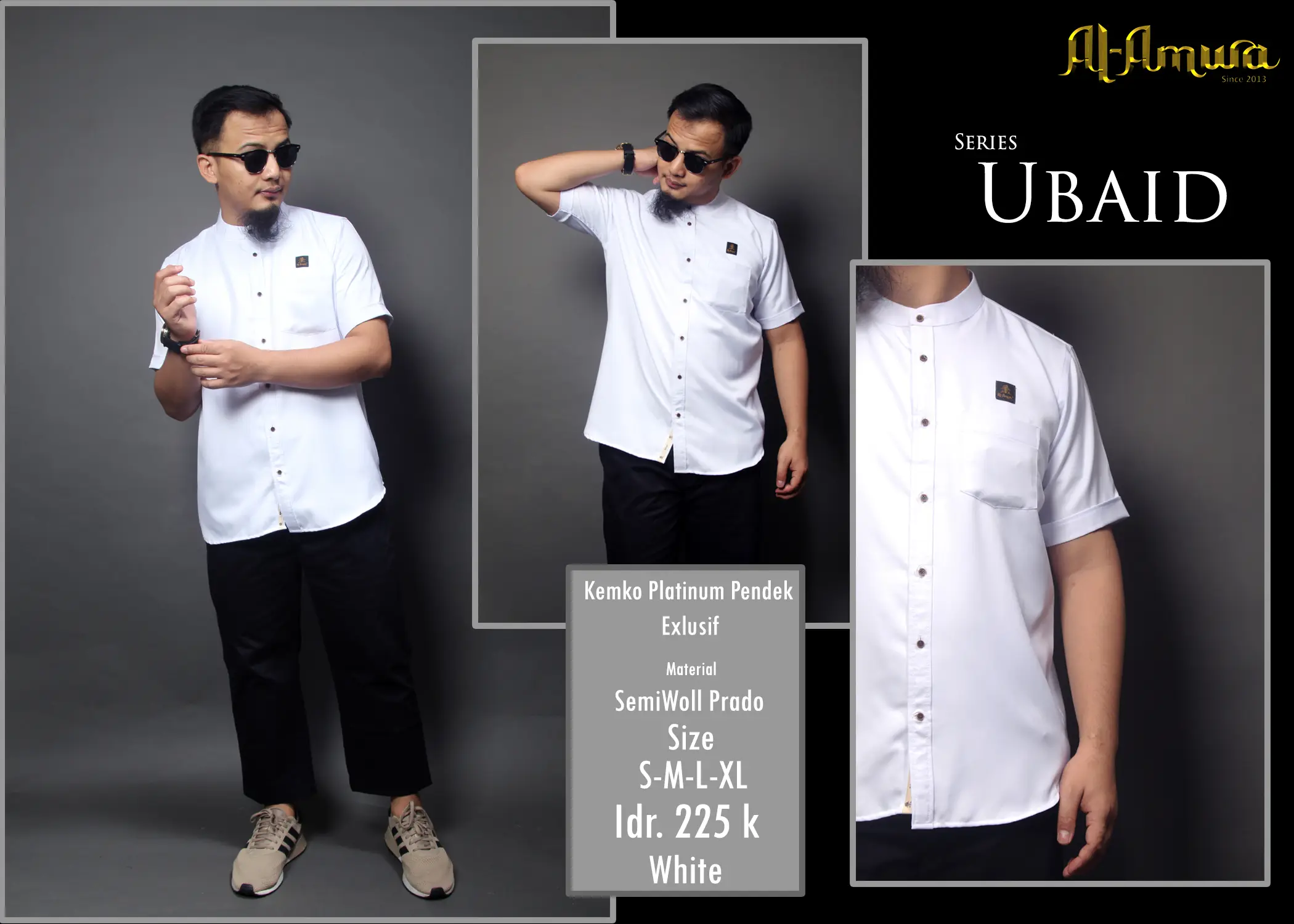 Kemko Series Ubaid by Al Amwa | Kemeja Koko Lengan Pendek | Baju Muslim Koko Pria | Koko Anti UV
